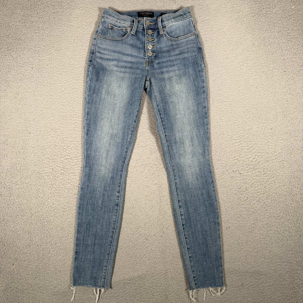 Lucky Brand Jeans Womens 2 26x28 Blue High Rise Skinny Bridgette Button Fly Logo